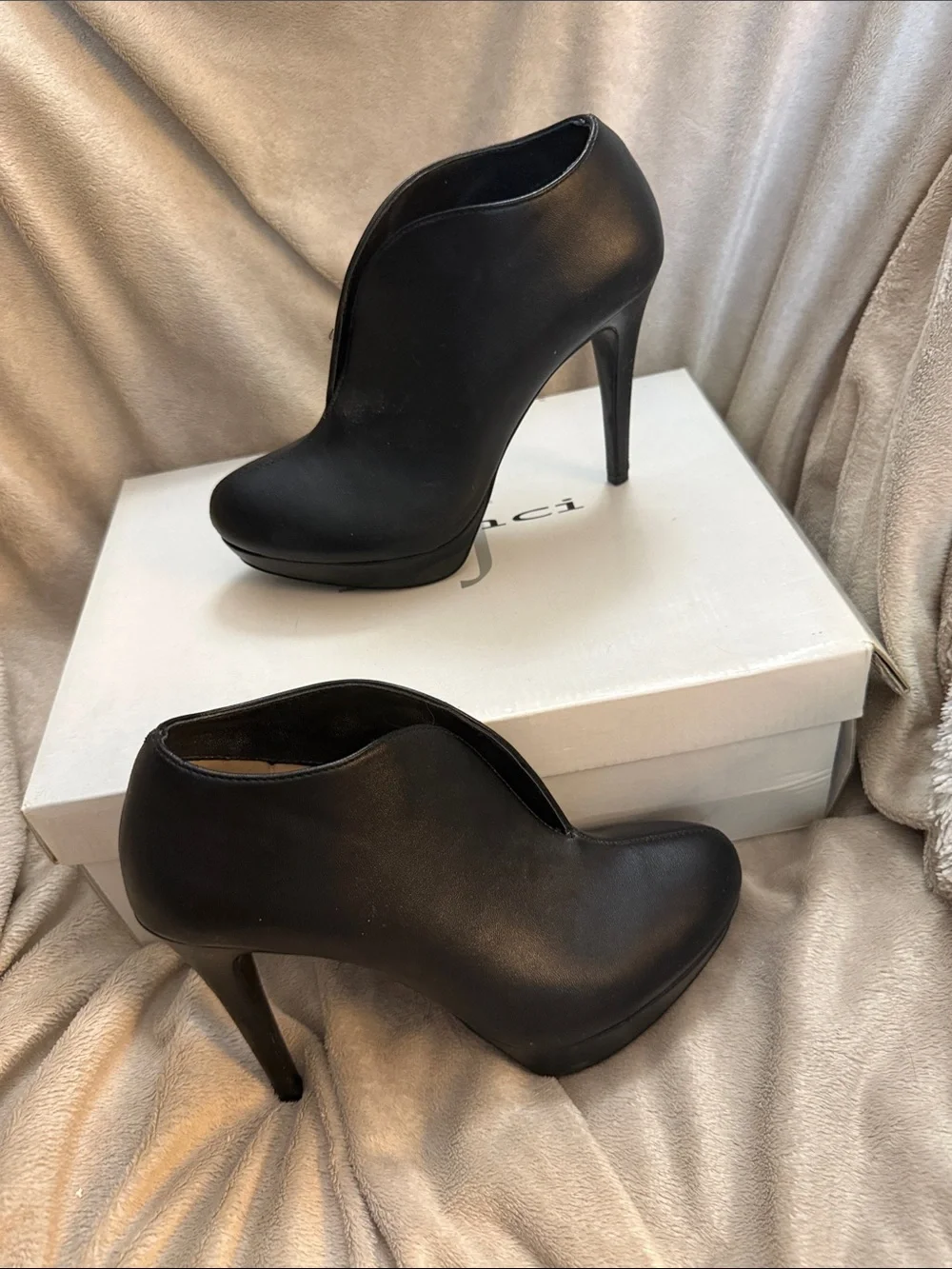Audrey Brooke Black Ankle Booties with V-Cut Front
